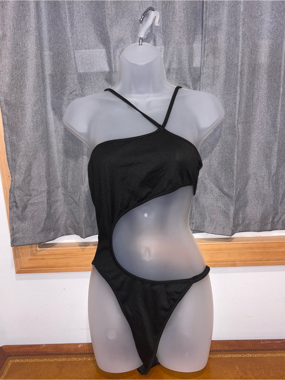 Black One-Shoulder Cutout One-Piece Bodysuit